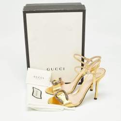 Gucci Gold Leather Dionysus Ankle Strap Sandals Size 39