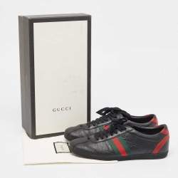 Gucci Black Guccissima Leather  Web Detail Low Top Sneakers Size 36.5