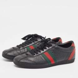 Gucci Black Guccissima Leather  Web Detail Low Top Sneakers Size 36.5
