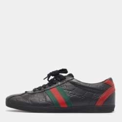 Gucci Black Guccissima Leather  Web Detail Low Top Sneakers Size 36.5
