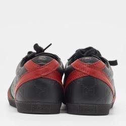 Gucci Black Guccissima Leather  Web Detail Low Top Sneakers Size 36.5