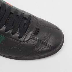 Gucci Black Guccissima Leather  Web Detail Low Top Sneakers Size 36.5