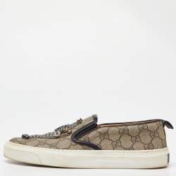 Gucci Beige GG Supreme Canvas and Leather Slip On Sneakers Size 37