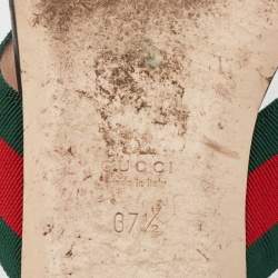 Pre Owned Gucci Red/Green Web Canvas Star Bow Flat Slides Size 37.5