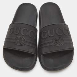 Gucci Black Rubber Logo Pool Slides Size 37