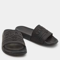 Gucci Black Rubber Logo Pool Slides Size 37