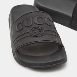 Gucci Black Rubber Logo Pool Slides Size 37