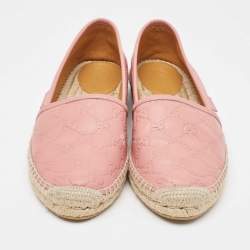 Gucci Pink GG Leather Slip On Espadrilles Flats Size 39.5