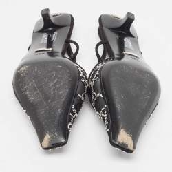 مملوكة مسبقًا Gucci Black Mesh and Suede GG Crystal Slingback Pumps Size 36.5