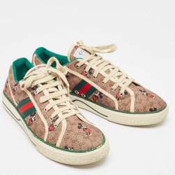 Gucci Brown Canvas Tennis 1977 Lace Up Sneakers Size 40