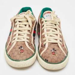 Gucci Brown Canvas Tennis 1977 Lace Up Sneakers Size 40