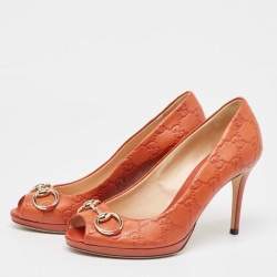 Gucci Brown Guccissima Leather Open Toe Pumps Size 37.5