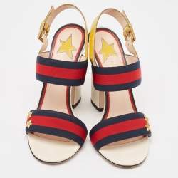 مملوكة مسبقًا Gucci Gold Leather and Grosgrain Web Aline Sandals Size 38
