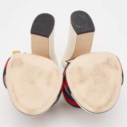 مملوكة مسبقًا Gucci Gold Leather and Grosgrain Web Aline Sandals Size 38