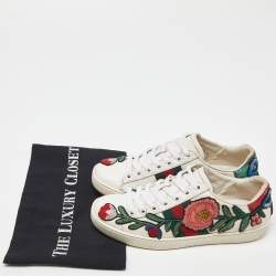Gucci White Leather Floral Embroidered Ace Sneakers Size 35