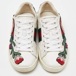 Gucci White Leather Floral Embroidered Ace Sneakers Size 35