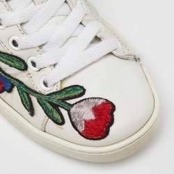 Gucci White Leather Floral Embroidered Ace Sneakers Size 35