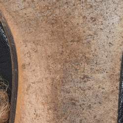 مملوكة مسبقًا Gucci Black Leather and Fur Lined Bee Star Embroidered Horsebit Princetown Flat Mules Size 37