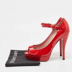 Gucci Red Patent Leather Peep Toe Platform Ankle Strap Pumps Size 39