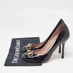 Pre Owned Gucci Black Patent Leather Horsebit Pumps Size 36