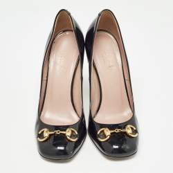 Pre Owned Gucci Black Patent Leather Horsebit Pumps Size 36