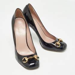 Pre Owned Gucci Black Patent Leather Horsebit Pumps Size 36