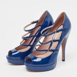 Gucci Blue Patent Leather Lisbeth Pumps Size 37.5