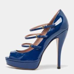 Gucci Blue Patent Leather Lisbeth Pumps Size 37.5