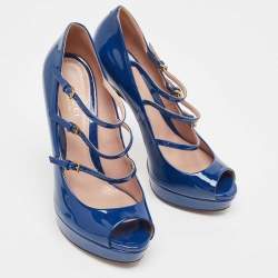 Gucci Blue Patent Leather Lisbeth Pumps Size 37.5