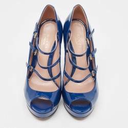 Gucci Blue Patent Leather Lisbeth Pumps Size 37.5