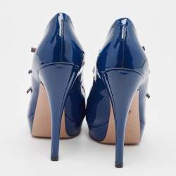 Gucci Blue Patent Leather Lisbeth Pumps Size 37.5