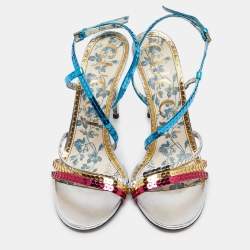 Gucci Multicolor Sequins and Leather Strappy Sandals Size 38.5