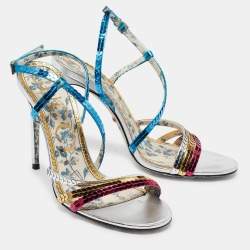 Gucci Multicolor Sequins and Leather Strappy Sandals Size 38.5