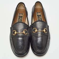 Pre Owned Gucci Black Leather Horsebit 1953 Slip On Loafers Size 37.5