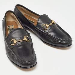 Pre Owned Gucci Black Leather Horsebit 1953 Slip On Loafers Size 37.5