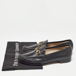 Pre Owned Gucci Black Leather Horsebit 1953 Slip On Loafers Size 37.5