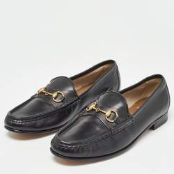 Pre Owned Gucci Black Leather Horsebit 1953 Slip On Loafers Size 37.5