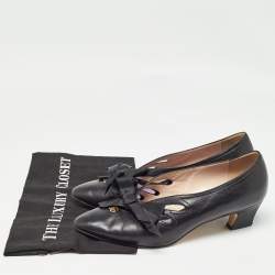 Gucci Black Leather Cut Out Detail GG Bow Pumps Size 39