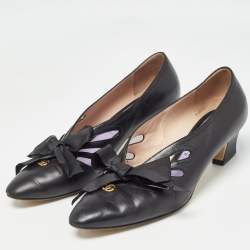 Gucci Black Leather Cut Out Detail GG Bow Pumps Size 39