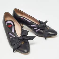 Gucci Black Leather Cut Out Detail GG Bow Pumps Size 39