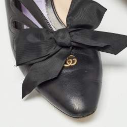 Gucci Black Leather Cut Out Detail GG Bow Pumps Size 39