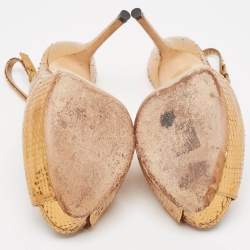 Pre Owned Gucci Metallic Embossed Snakeskin Sofia Peep Toe Singback Pumps Size 37.5