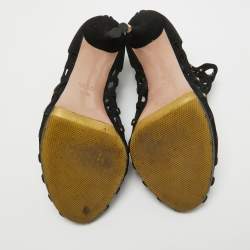 Pre Owned Gucci Black Suede Cut Out Studded Ankle Booties Size 35.5