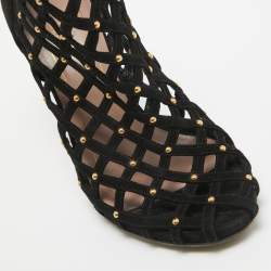 Pre Owned Gucci Black Suede Cut Out Studded Ankle Booties Size 35.5