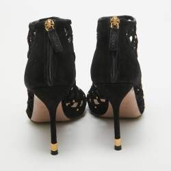 Pre Owned Gucci Black Suede Cut Out Studded Ankle Booties Size 35.5