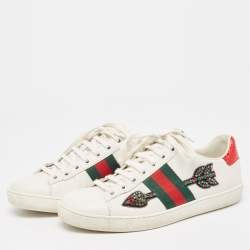 Gucci White Leather Embellished Arrow Ace Sneakers Size 36
