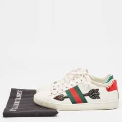 Gucci White Leather Embellished Arrow Ace Sneakers Size 36