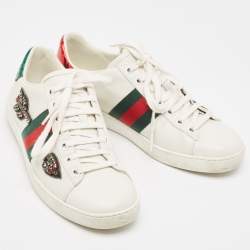 Gucci White Leather Embellished Arrow Ace Sneakers Size 36