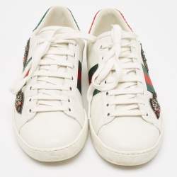 Gucci White Leather Embellished Arrow Ace Sneakers Size 36