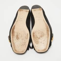 Pre Owned Gucci Black Suede Fringe Trim Accent Ballet Flats Size 38.5